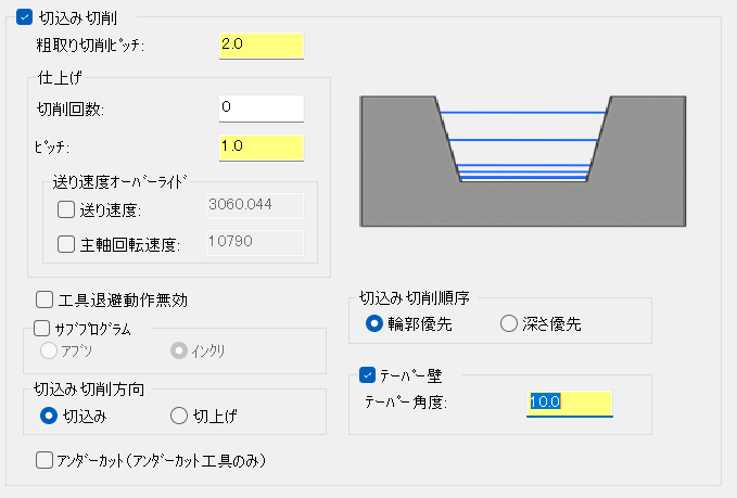 輪郭加工ででーぱ壁