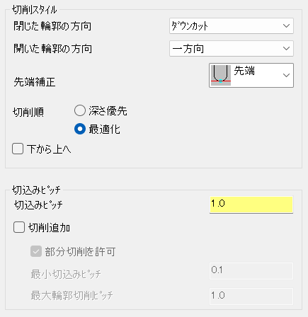 ウォーターラインツールパスの切削パラメータ